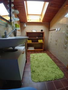 łazienka z umywalką i zielonym dywanem w obiekcie Apartment Fam. Zappe w mieście Steinhaus am Semmering