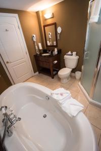 a bathroom with a toilet, sink, and bathtub at Hotel St-Sauveur in Saint-Sauveur-des-Monts