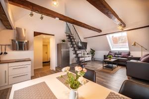 a kitchen and living room in a loft at Ganze Wohnung in Bad Buchau am Federsee in Bad Buchau +19 photos