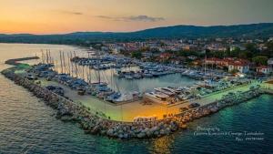 an aerial view of a marina with boats in the water at Kali Stalonia in Nikiti