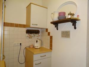 a small kitchen with a counter and a sink at Anna's Appartement in Alpbach