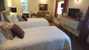 ein Hotelzimmer mit 2 Betten und einem TV in der Unterkunft The Rising Sun in Umberleigh Bridge