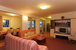 a living room with a couch and a dining room at Villa Fontana 2 in Suko&scaron;an