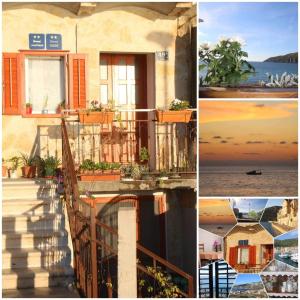 eine Collage mit Fotos eines Hauses mit Meerblick in der Unterkunft Apartment and Rooms Lucica in Komiža
