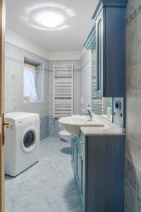 y baño con lavadora y lavamanos. en Lovely House in the Dolomites, en Mazzin