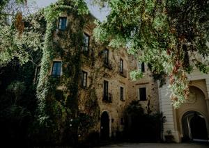 un viejo edificio de piedra con un árbol delante de él en Palazzo Belmonte, en Santa Maria di Castellabate