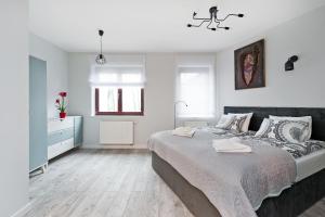 een slaapkamer met een groot bed in een kamer bij Ludwinowska11 Apartments in Krakau
