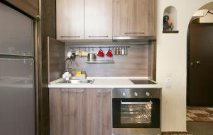 kuchnia ze zlewem i kuchenką w obiekcie Spacious Apartment Next To Metro - Marousi w Atenach