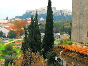 アテネにあるLiving modern in the centre of historyの建物の上に座る木々