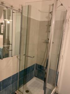 een douche met een glazen deur in de badkamer bij apart Port Grimaud Marché in Grimaud