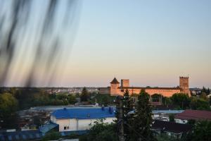 a view of a city with a castle in the background at Квартира-студія in Lutsk