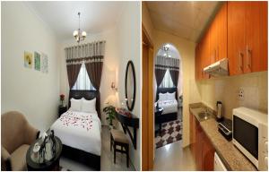 Kuchyň nebo kuchyňský kout v ubytování Al Smou Hotel Apartments - MAHA HOSPITALITY GROUP