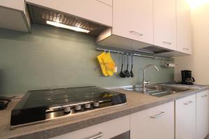 una cucina con piano cottura e lavandino di Appartamenti Acquadolce a Peschiera del Garda
