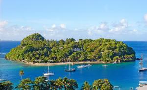金斯敦Young Island Resort的小岛,水中有船