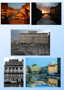 un groupe de quatre images de bâtiments différents dans l'établissement AL PONTEROSSO, à Trieste