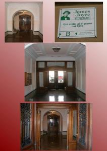 a collage of three pictures of a hallway with doors at AL PONTEROSSO in Trieste