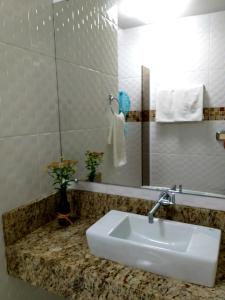 a bathroom with a sink and a mirror at Norte Hospedagem in Lages +10 photos