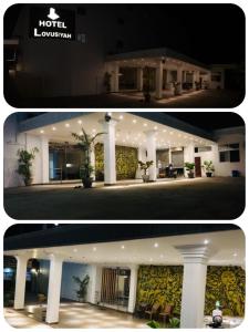 two pictures of a hotel at night at Hotel Lovusiyah in Jaffna