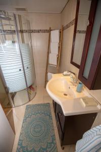 a bathroom with a sink and a shower at Dira BaLev in Eilat