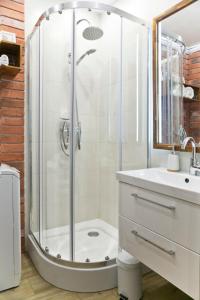 y baño con ducha y lavamanos. en Cichy apartament w centrum Krakowa Salwator, en Cracovia