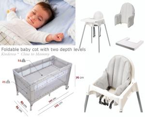 a newborn baby crib with two depth levels and a baby bed and a high chair at Apartimento Naturale in Wrocław +34 photos