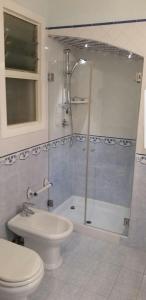 e bagno con doccia, servizi igienici e lavandino. di La Maison de Leo Appartamento a Massa Lubrense