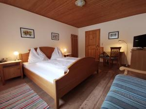 Dormitorio con cama, escritorio y TV en Ferienhof Haindlbauer en Kirchberg in Tirol