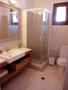 セリフォス・ホラにあるAriston Apartmentsのバスルーム(シャワー、洗面台、トイレ付)