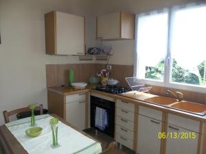 a kitchen with a sink and a stove top oven at Alaguyauder le Studio in Châtillon-sur-Broué