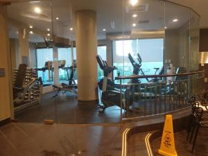 een fitnessruimte met loopbanden en crosstrainers in een gebouw bij PrivateStudio in Quay West Building in Melbourne