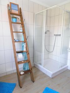 a ladder in a bathroom with a shower at Ferienhaus am Haselbach in Ebershausen