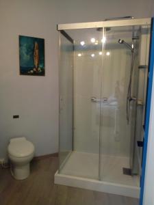 Un baño con ducha de cristal con inodoro. en Chambre indépendante à Carcassonne, en Carcassonne