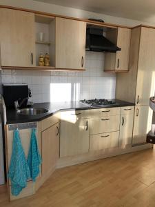 a kitchen with a sink and a stove top oven at BenSan Beach House Zandvoort with Private Parking in Zandvoort