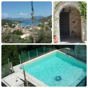 a collage of two pictures of a swimming pool at Villa Lydia in Meganisi