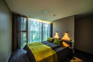 a bedroom with a bed and a window at TonyResort in Trakai