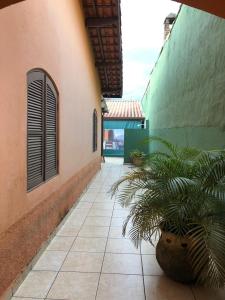 uma planta em um vaso ao lado de um edifício em casa em Martins de Sá em Caraguatatuba