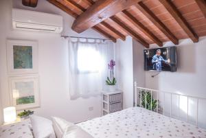 een slaapkamer met een bed en een tv aan de muur bij Cascine Home Holidays in Florence