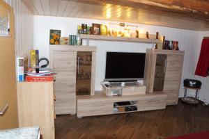 un grande centro di intrattenimento in legno con TV a schermo piatto di Haya a Naters