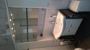 グレーフェンにあるFerienwohnung Bergerのバスルーム(トイレ、洗面台、シャワー付)