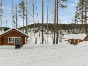 a log cabin in the snow next to trees at Holiday Home Vuorilahti by Interhome in Savonranta +24 photos