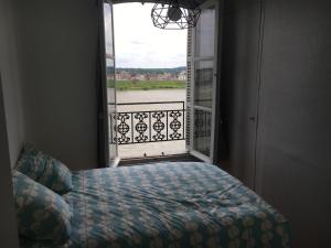 een slaapkamer met een bed en een raam met uitzicht bij 5 Quai de l'Abbé Grégoire in Blois