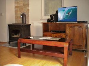 a living room with a tv and a wood stove at Apartment Jovana in Kopaonik