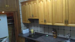 eine Küche mit Holzschränken und einem Waschbecken in der Unterkunft Casa Nicolás in Avila