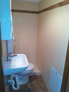 een badkamer met een wastafel en een toilet bij Seaside Studio in Salamis