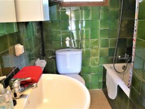 a green tiled bathroom with a toilet and a sink at Cirici in Lloret de Mar