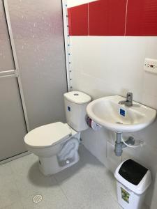 a bathroom with a toilet and a sink at Alojamiento View Jhony Cay in San Andrés