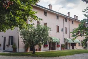 een groot wit gebouw met een boom ervoor bij B&B La Tamerice in Valeggio sul Mincio