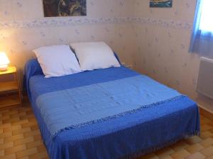 ラ・グランド・モットにあるApartment Dixie Land.1のベッド1台(青い毛布、枕2つ付)