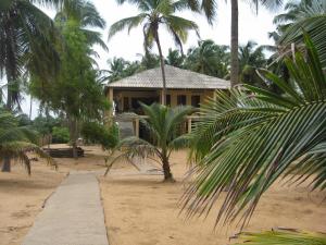 a house on the beach with palm trees at Laguna Lodge in Ouidah