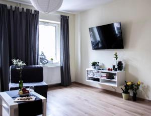 Televízia a/alebo spoločenská miestnosť v ubytovaní Apartamenty KDN na Rysiej